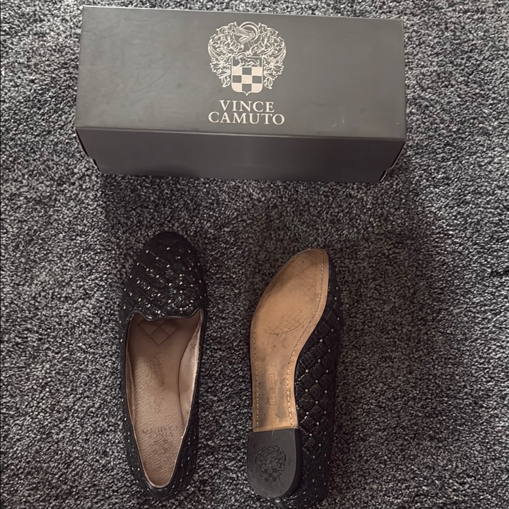 Vince Camuto Black Flats Sleek Leather Loafers